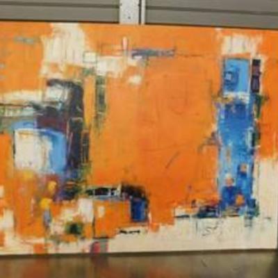 Blues with orange a peel Abstract Framed Art