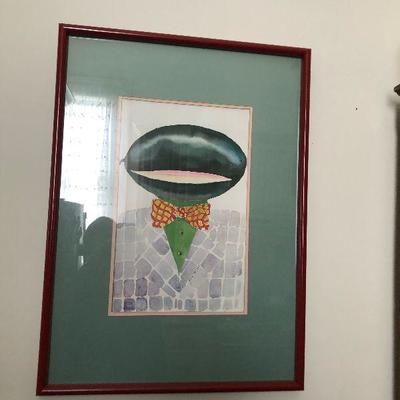 https://www.ebay.com/itm/124253108699	PR1079: Gene Meyer's Water Color Melon Head with Bow Tie Portrait Local Estate Sale Pickup
