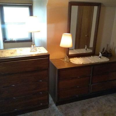 Wood Dressers, 2 Lamps & Misc. Decor