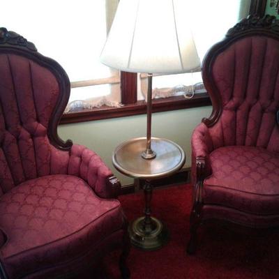 Fancy High Back Chairs and Floor Lamp