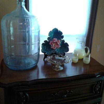 Vintage Glass Water Cooler Jug and Yellow Glassware