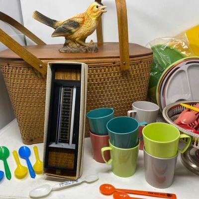 Vintage Picnic Basket with Dinnerware