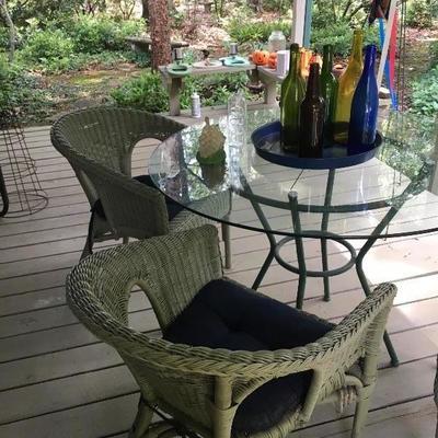Glass table w/3 wicker chairs
