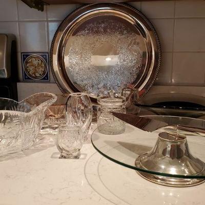 Glass + Silver Plate Serving Pieces
