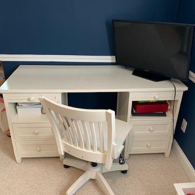 WHITE POTTERY BARN DESK AND ROLLING OFFICE CHAIR $425