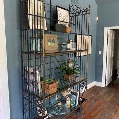 ANTIQUE FRENCH BRASS, METAL AND WROUGHT IRON ETEGIERE WITH 5 SHELVES $750