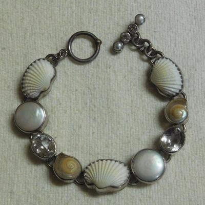 Sterling Pearl and Shell Bracelet