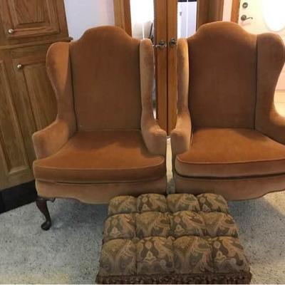 Wingback Chairs and Footstool