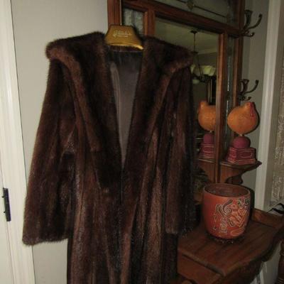 Mink coat with suede belt