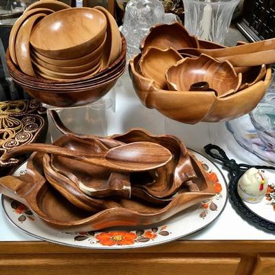 Monkey Pod wood serving dishes and salad bowls