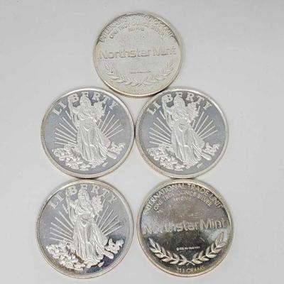 1043	

5 Fine Silver 1oz. Coins
5 Fine Silver 1oz. Coins