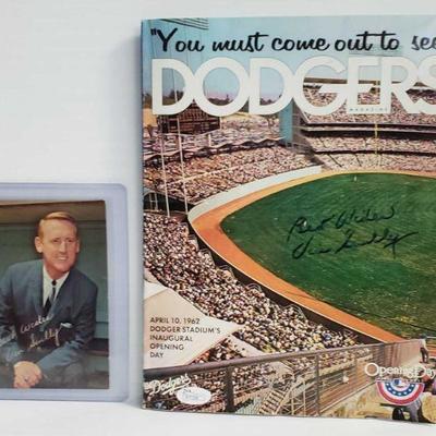 2322	

Postcard Signed By Vin Scully And Signed Dodger Magazine - Not Authenticated
Postcard Signed By Vin Scully And Signed Dodger...