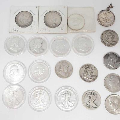 1063	

13 Franklin Silver Half Dollars, 3 Silver Kennedy Half Dollars, 4 Silver Walking Liberty Coins
13 Franklin Silver Half Dollars, 3...