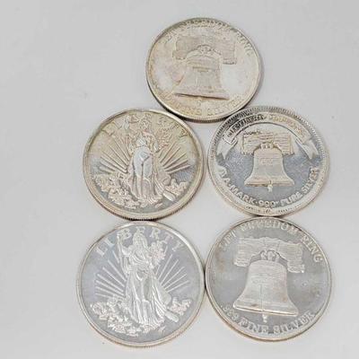 1042	

5 Fine Silver 1oz. Coins
5 Fine Silver 1oz. Coins