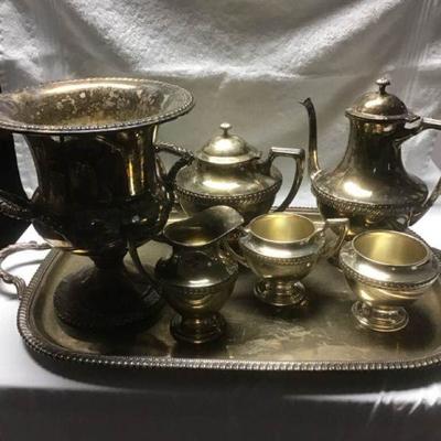 Silver Plate Tea Set with Champagne Bucket