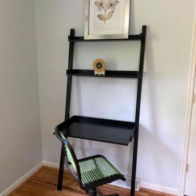 Ladder Desk, Desk Chair, Clock & Picture