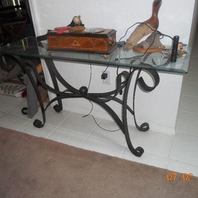 Wrought Iron Console Table with Glass Top