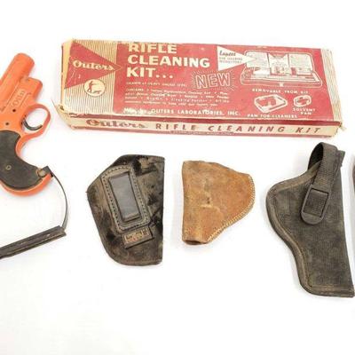 544	
Vintage Rifle Cleaning Kit, 3 Holsters, Flare Gun, And Artillery Shell
Vintage Rifle Cleaning Kit, 3 Holsters, Flare Gun, And...