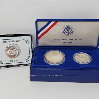 1026	
2 1986 Liberty Silver Dollars, 1 1732-1982 George Washington Silver Commemorative Half-Dollar
2 1986 Liberty Silver Dollars, 1...