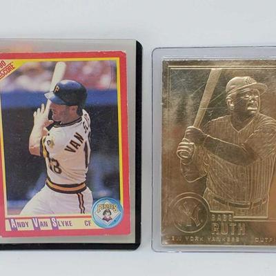 1102	
1 1996 22k Gold Foil Babe Ruth Baseball Card, 1990 Score Andy Van Slyke, Bo Johnson Baseball Card
1 1996 22k Gold Foil Babe Ruth...