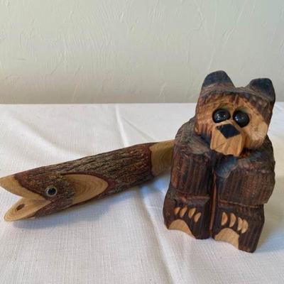 Bear and Fish Wood Carving