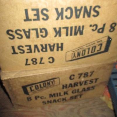 Never Used Vintage Harvest Milk Glass Lunch Sets  