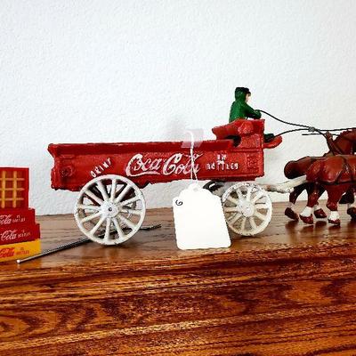 Vintage Coca Cola cast iron horse drawn wagon