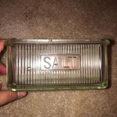 Vintage Clear Ribbed Glass Salt Box, Sneath Glass Co