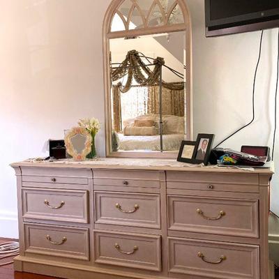 Ethan Allen Bedroom set; dresser with mirror, side tables, armoire