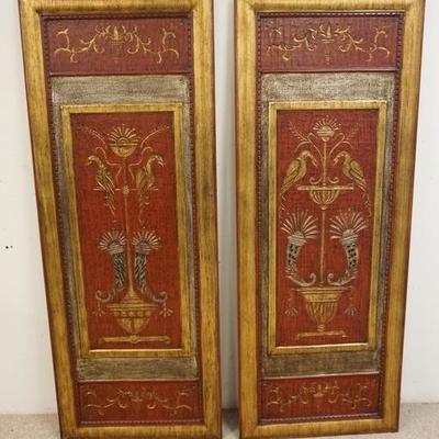 1027	PAIR OF RASCHELLA COLLECTION CARVED AND PAINTED WOODEN WALL PLAQUES. 23 IN X 60 IN
