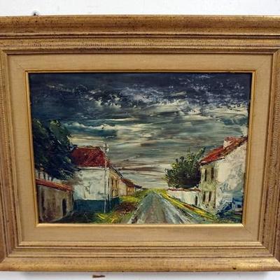1089	OIL ON ARTIST BOARD, STREET SCENE WITH GOLD FRAME. IMAGE IS 13 IN X 9 1/2 IN.
