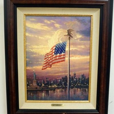 1055	THOMAS KINKADE STUDIO PROOF, *LIGHT OF FREEDOM*, #38 OF 120, ON CANVAS. OVERALL DIMENSIONS 28 IN X 35 IN, WITH CERTIFICATE
