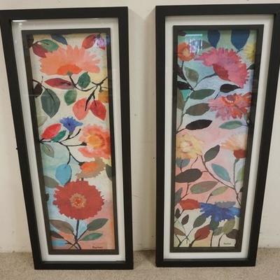 1054	PAIR OF LARGE KIM PARKER PRINTS IN DEEP FRAMES. *PINK GINGHKO* AND *CARNATION*. OVERALL 22 1/2 IN WIDE, 55 IN HIGH

