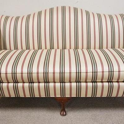 1023	PENNSYLVANIA HOUSE *CONCENSUS 50* HUMP BACK SOFA WITH STRIPED UPHOLSTERY. APP 73 IN WIDE

