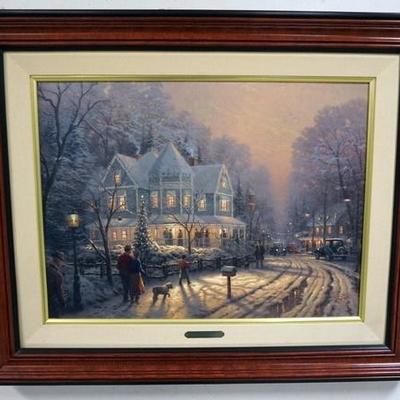 1056	THOMAS KINKADE STUDIO PROOF, * HOLIDAY GATHERING*, #165 OF 280, ON CANVAS. OVERALL DIMENSIONS 33 IN X 27 IN, WITH CERTIFICATE.
