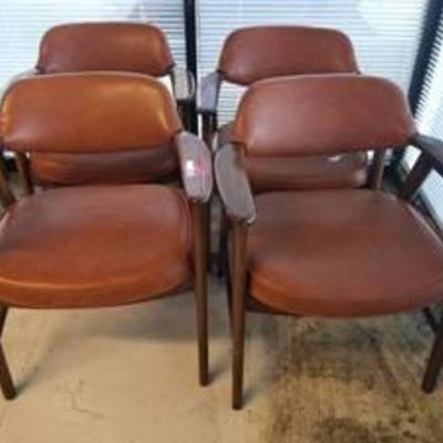 (4) Orange Wood Office Chairs