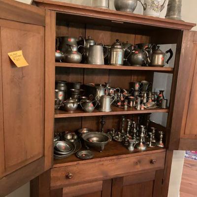 Wisc. country cupboard and pewter cpllection.