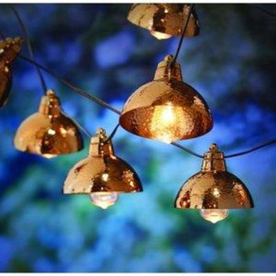 Better Homes & Gardens 8.86 FT 10 Count Clear Glass Bulbs with Hammered Copper Gold Hood and Black Wire String Lights for Outdoor and...