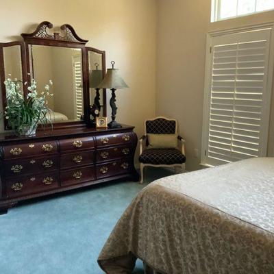 Colonial style dresser and mirror. Matching headboard, armoire and two nightstands available.