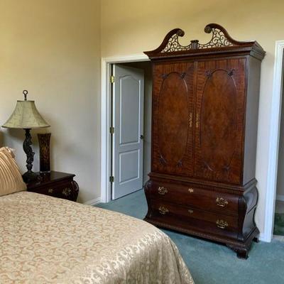 Colonial style armoire. Matching full size headboard, two nightstands, dresser and mirror available.