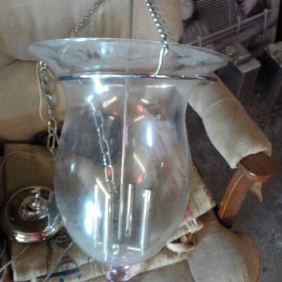 Nice hanging light fixture 3' tall x 16 wide real glass