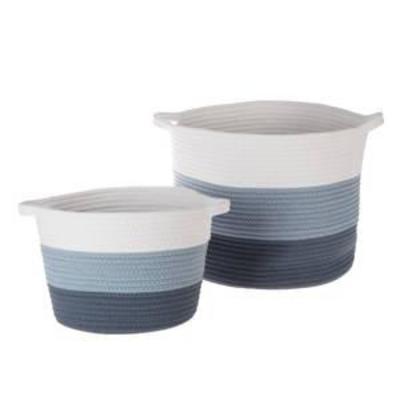 Your Zone 11.02 and 14.96 Round Cotton Rope Soft Basket 2 Piece Set, White and Blue