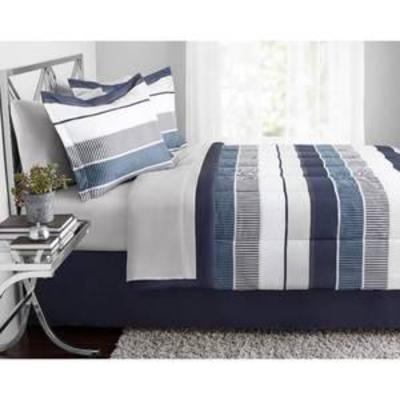 Mainstays Stripe Bed in a Bag Bedding, Full, Blue