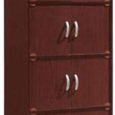Hodedah 4-Shelf Bookcase Cabinet, Mahogany