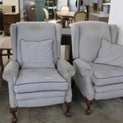 2 Blue Checked Recliner Chairs