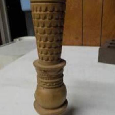 hand carved candle holder 9 tall