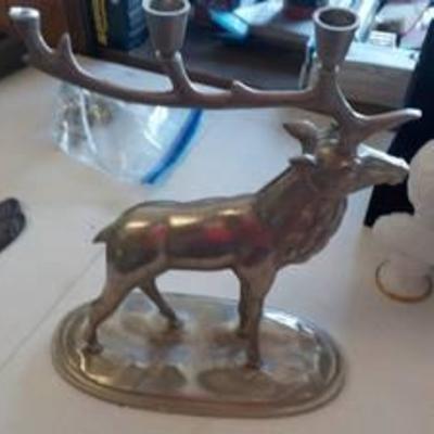 heavy deere candle holder missing one antler 15 tall x 13 long x 6 wide