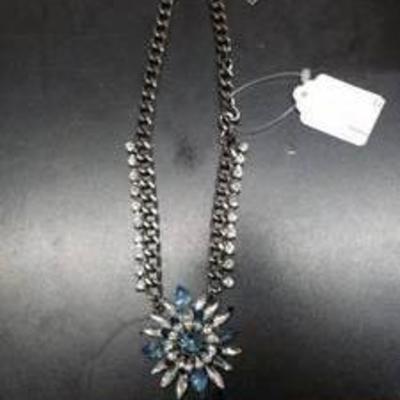 Btime ladys simple blue flower alloy Rhinestone necklace