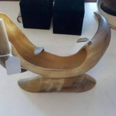 animal horn ashtray with match holder