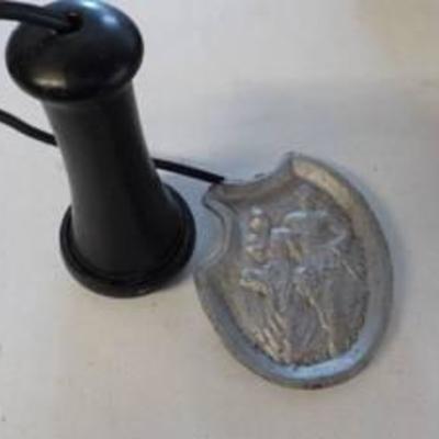Antique crank phone ear piece and metal tray